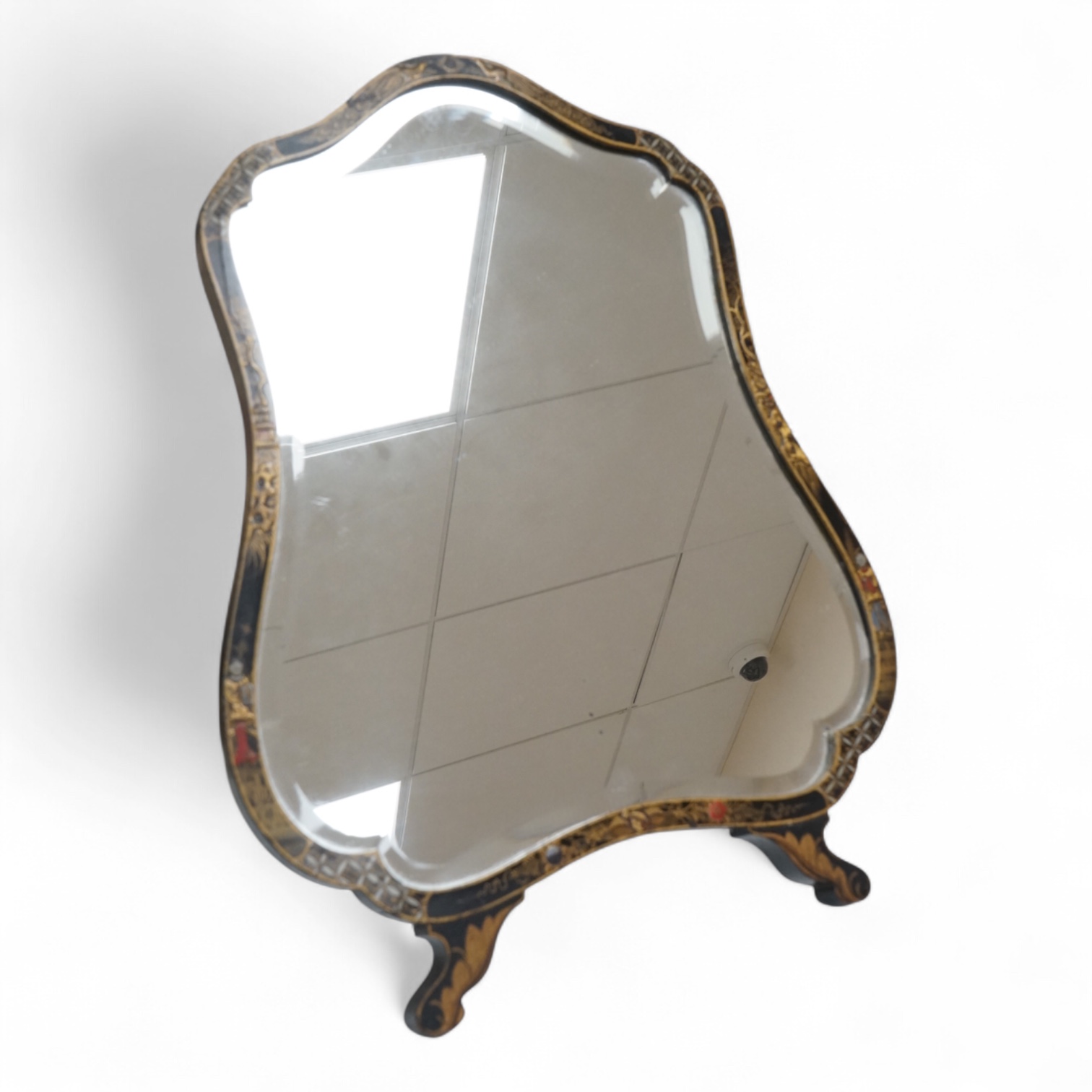 A 1920's Japanned easel mirror, 59cm high